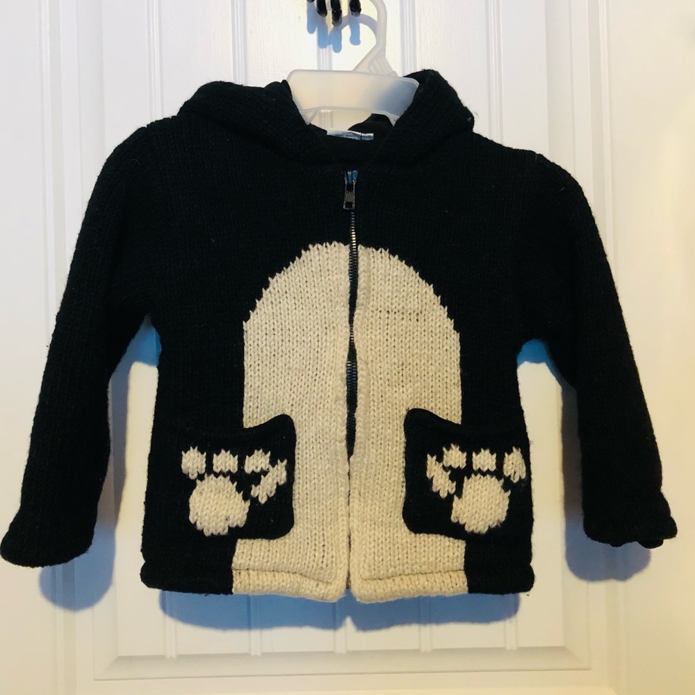 Wool kids sweater coat Zip up with Cat hood fleece lined children’s Girls cute